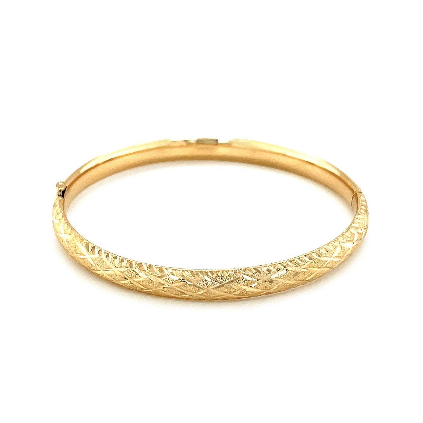 14k Yellow Gold Diamond Cut Design Dome Motif Children's Bangle-2