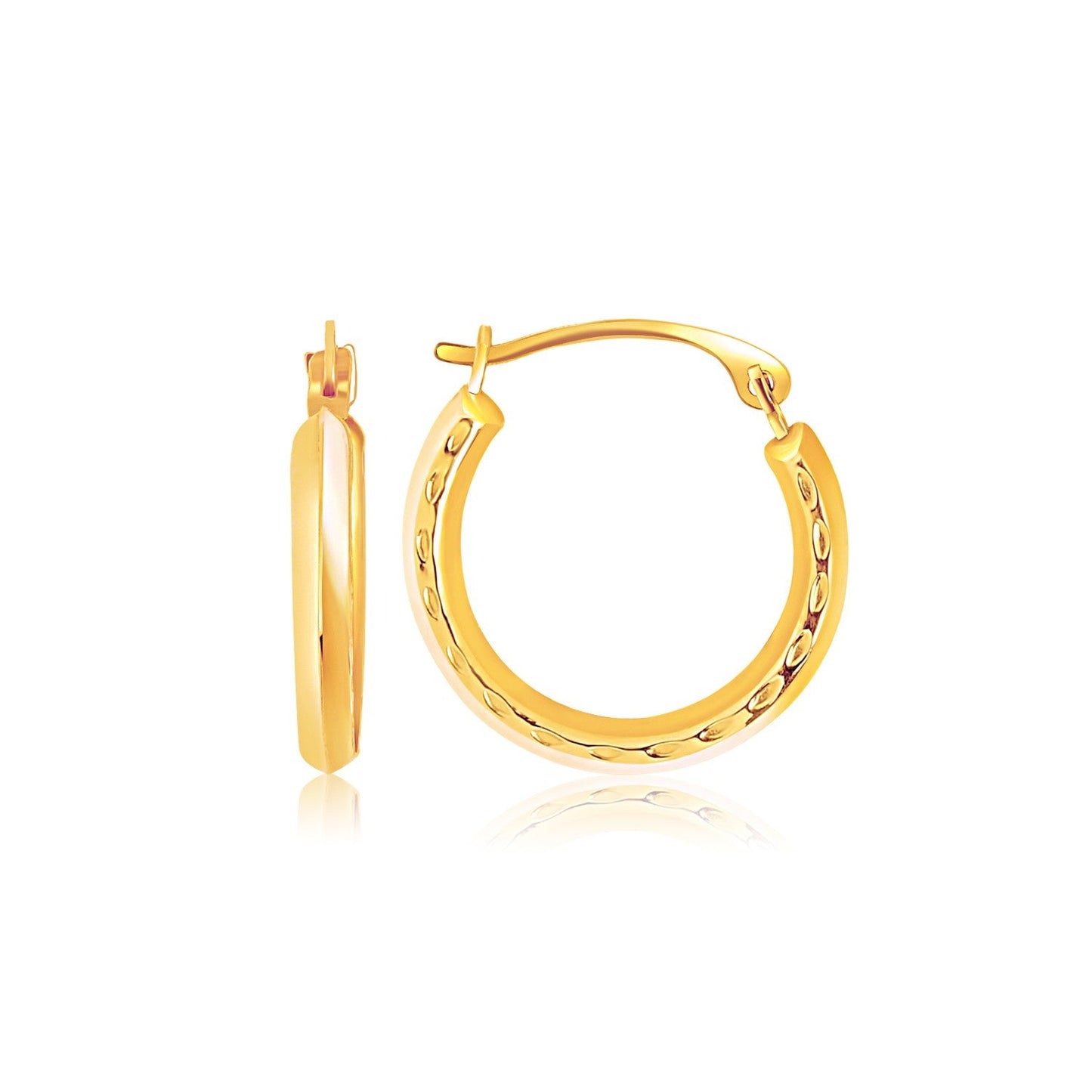 14k Yellow Gold Hoop Earrings with Textured Detailing-0