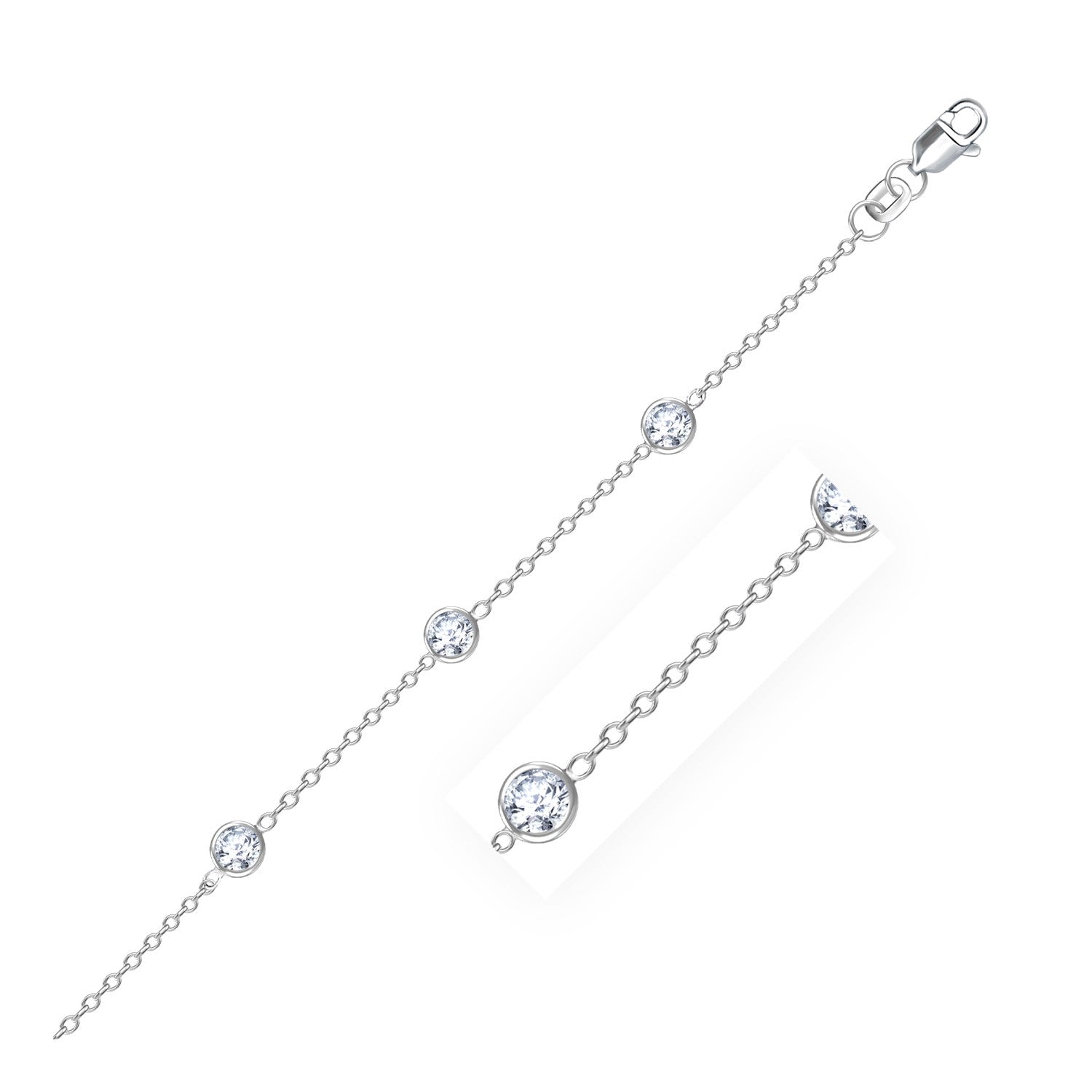 14k White Gold Anklet with Round White Cubic Zirconia-0
