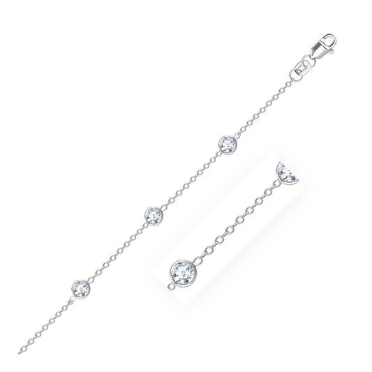 14k White Gold Anklet with Round White Cubic Zirconia-0