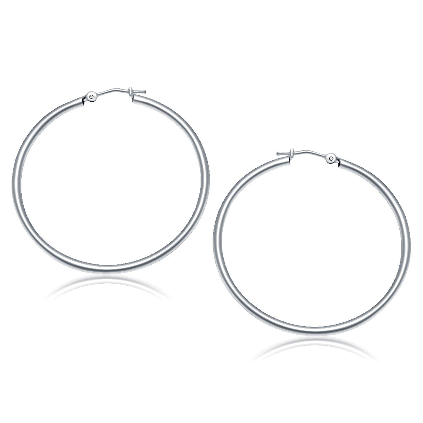 14k White Gold Polished Hoop Earrings (40 mm)-0