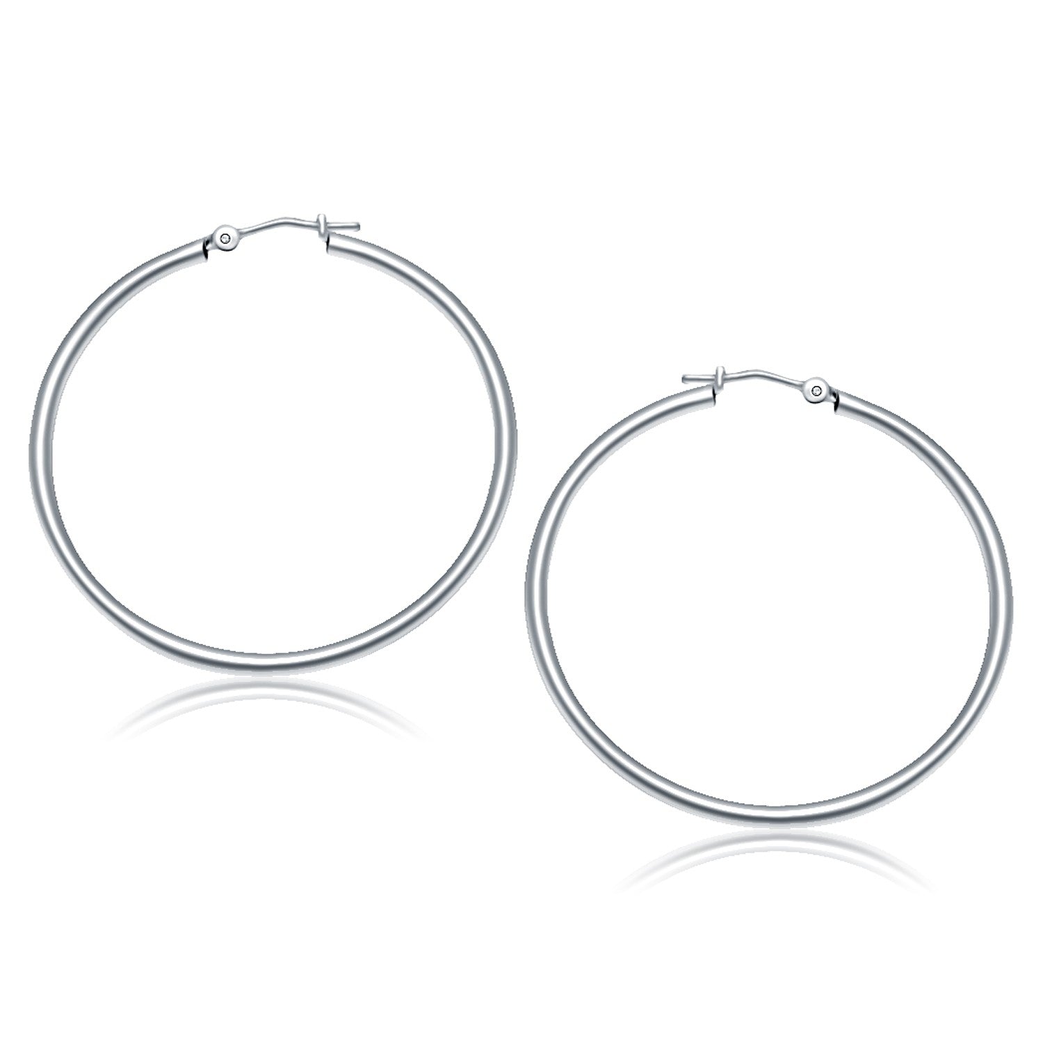 14k White Gold Polished Hoop Earrings (40 mm)-0
