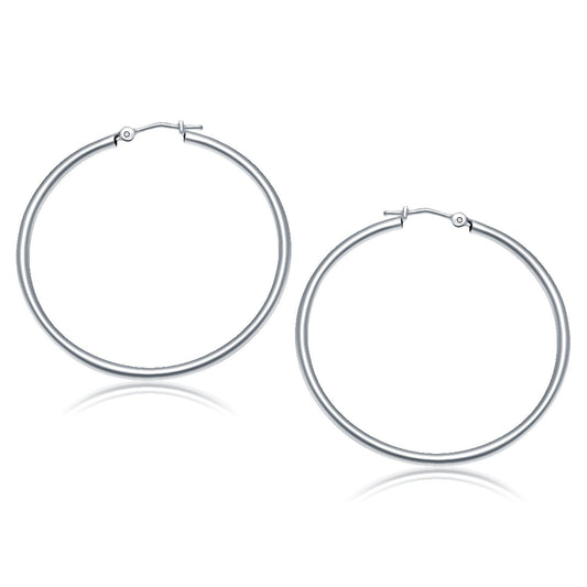 14k White Gold Polished Hoop Earrings (40 mm)-0