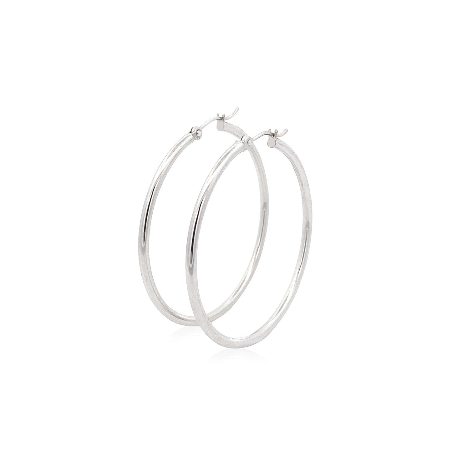 14k White Gold Polished Hoop Earrings (40 mm)-1