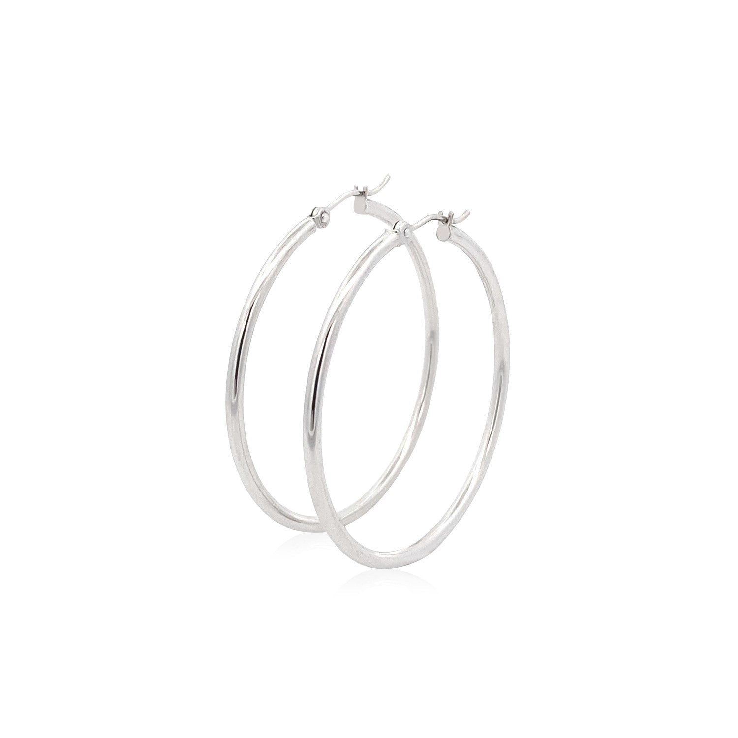 14k White Gold Polished Hoop Earrings (40 mm)-1