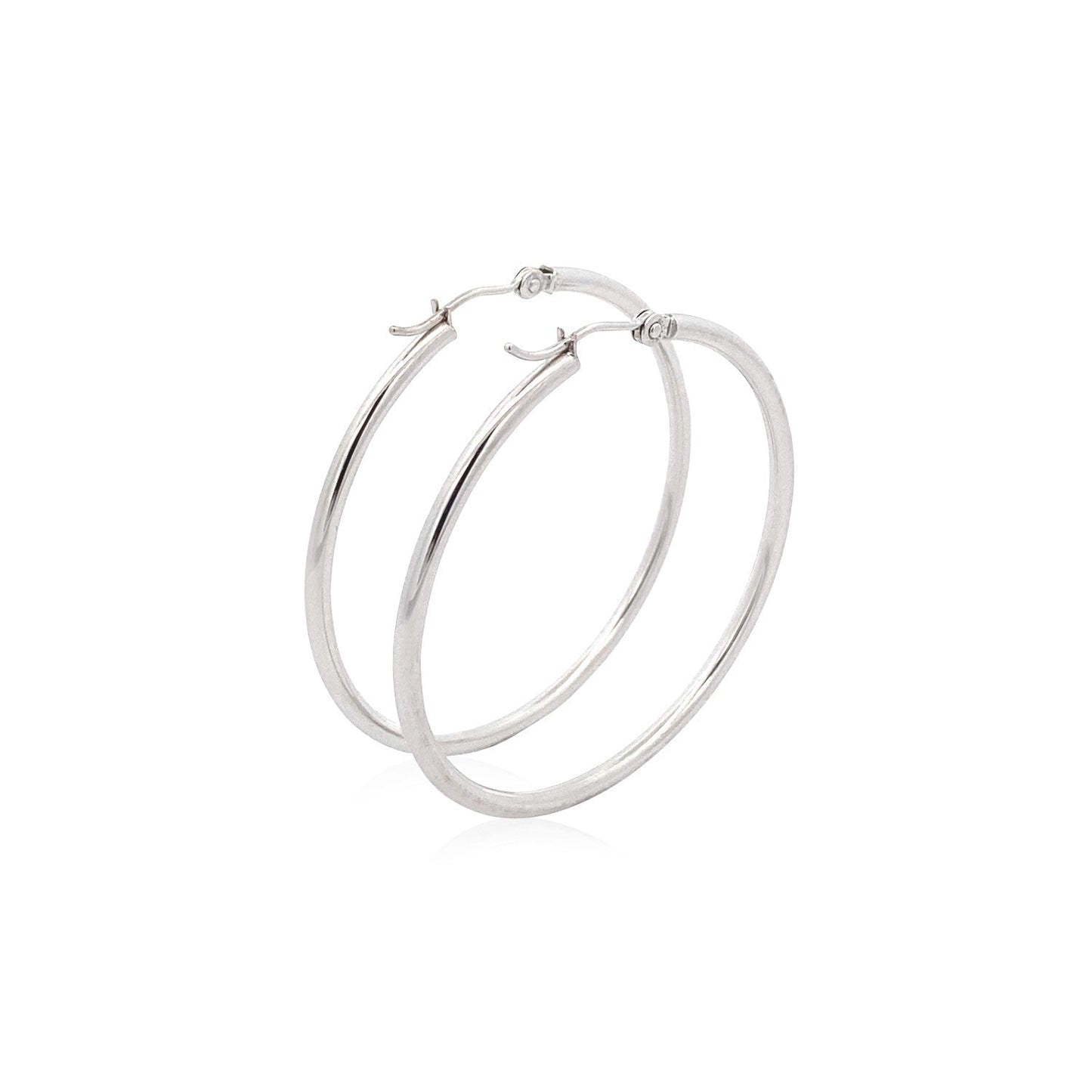14k White Gold Polished Hoop Earrings (40 mm)-2