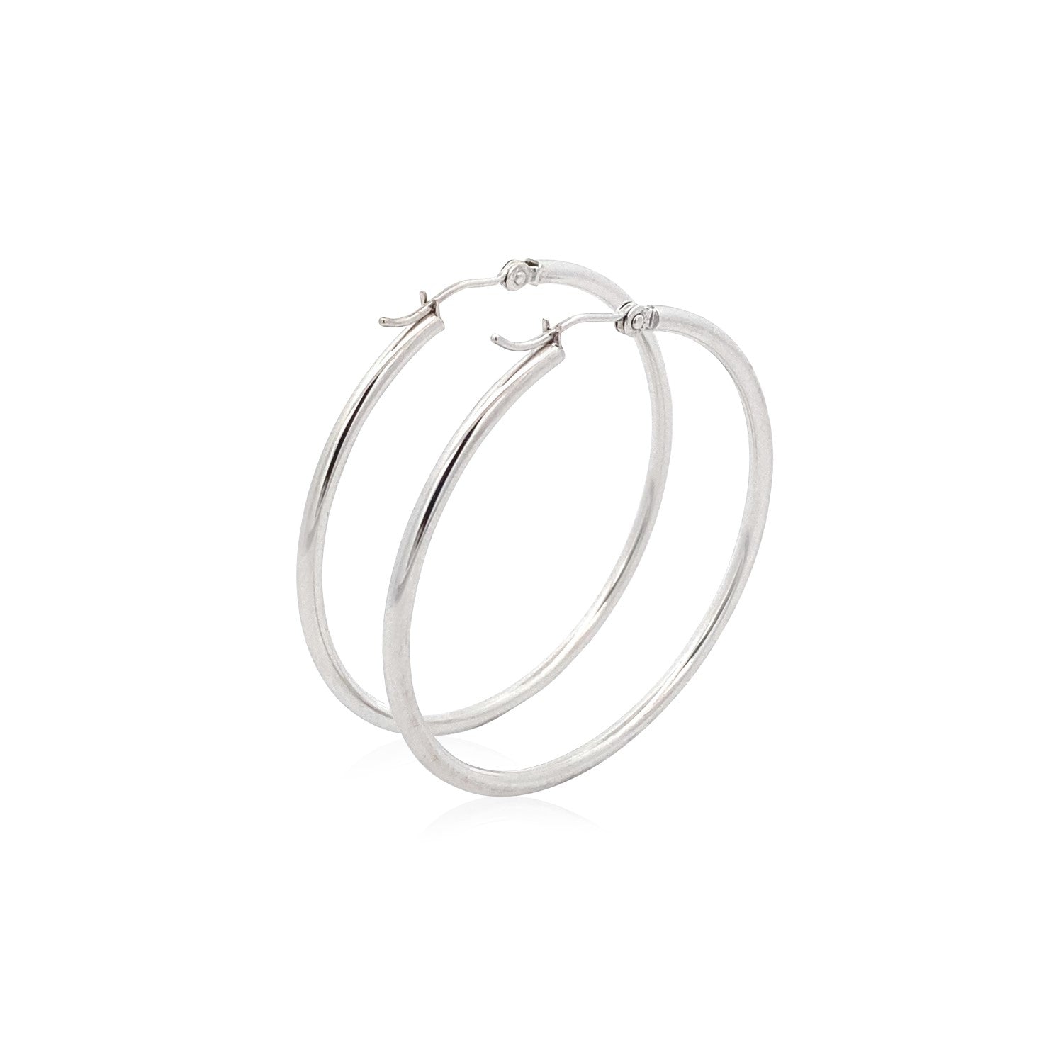 14k White Gold Polished Hoop Earrings (40 mm)-2