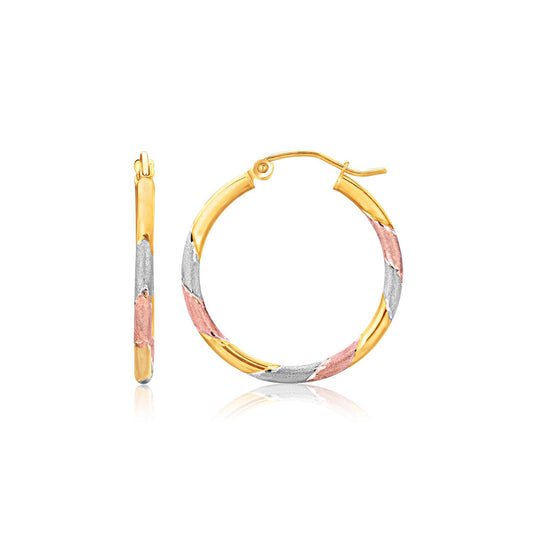14k Tri-Color Textured Hoop Earrings (1inch Diameter)-0