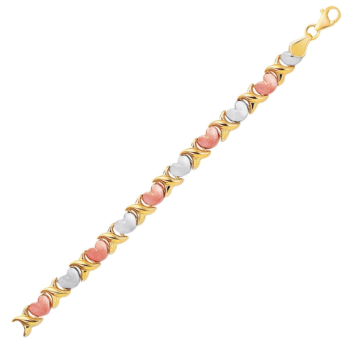 14k Tri-Color Gold Fancy Satin Heart Line Bracelet-0
