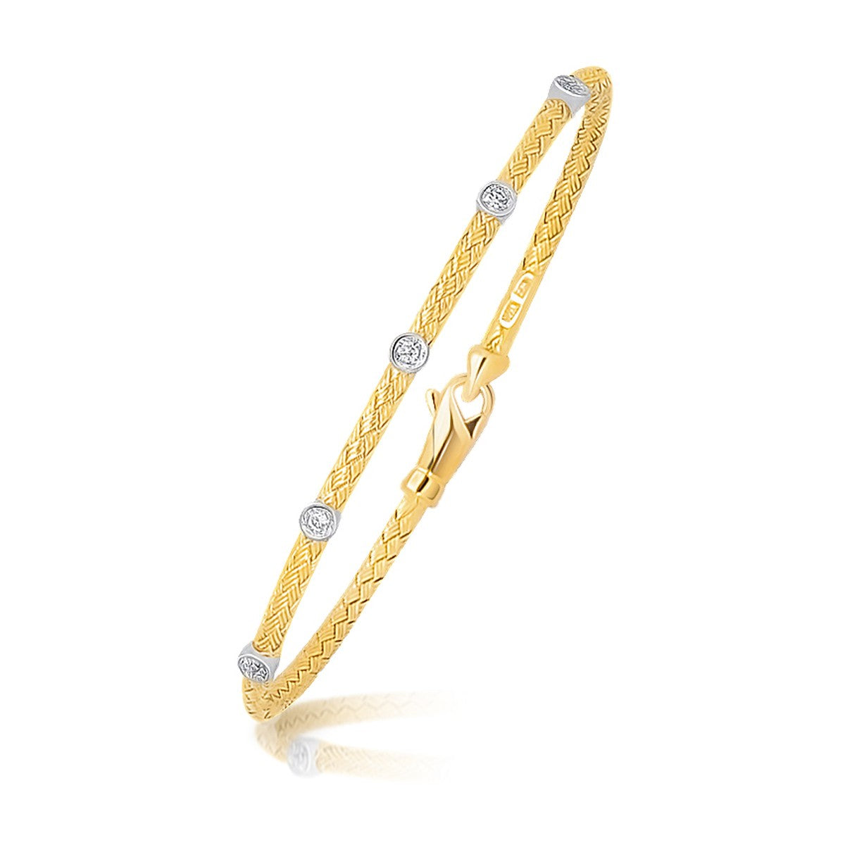 14k Two Tone Gold Diamond Accent Station Basket Weave Bracelet-0