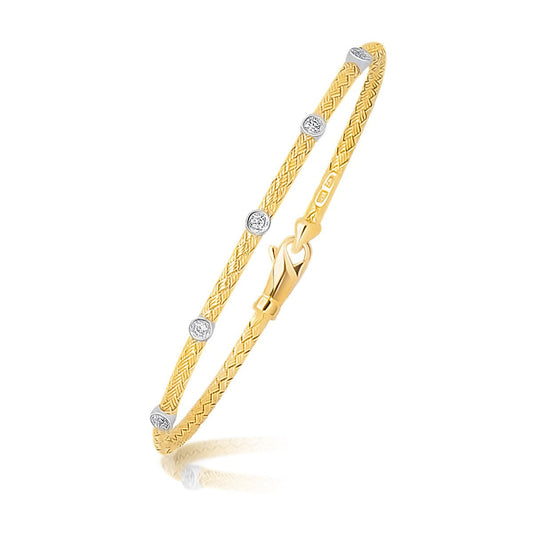 14k Two Tone Gold Diamond Accent Station Basket Weave Bracelet-0