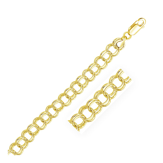 9.0 mm 14k Yellow Gold Solid Double Link Charm Bracelet-0