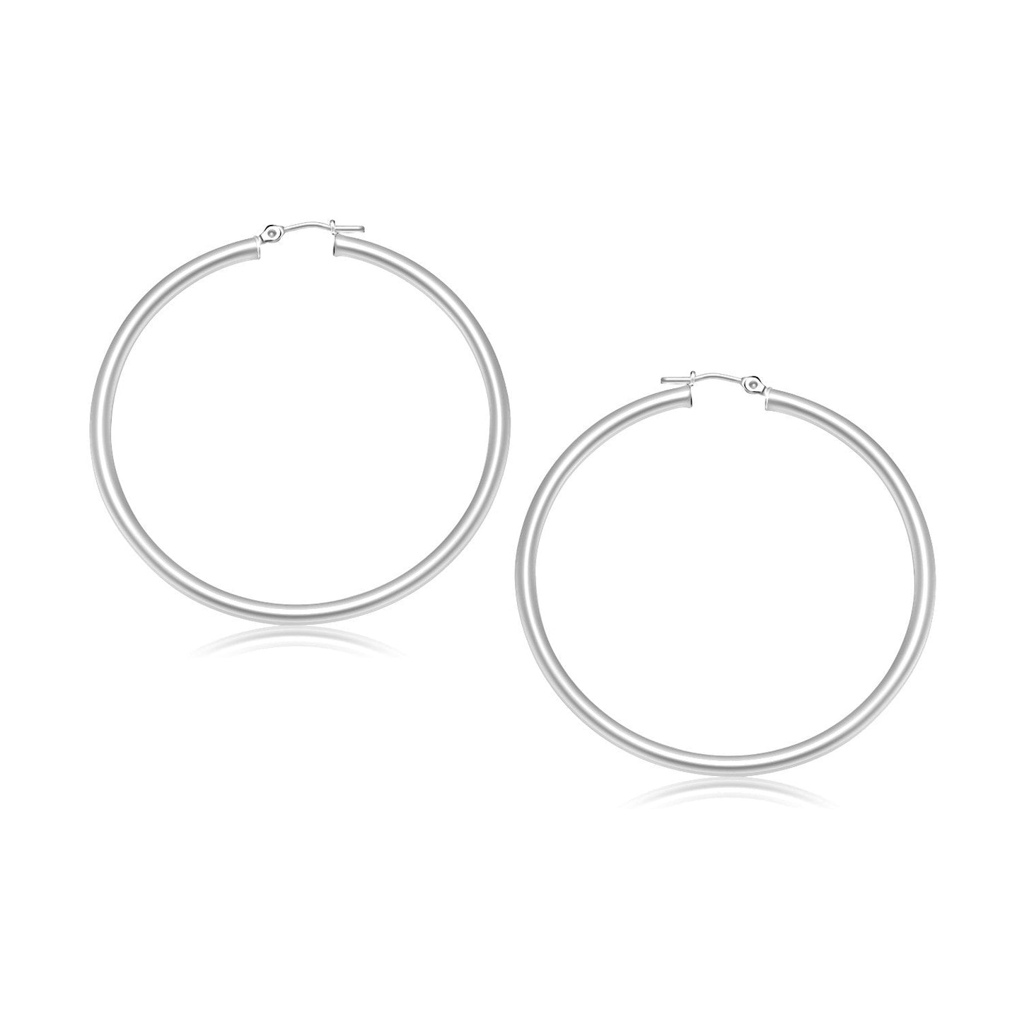 14k White Gold Polished Hoop Earrings (30 mm)-0