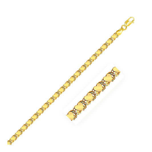 3.3mm 14k Yellow Gold Heart Anklet-0