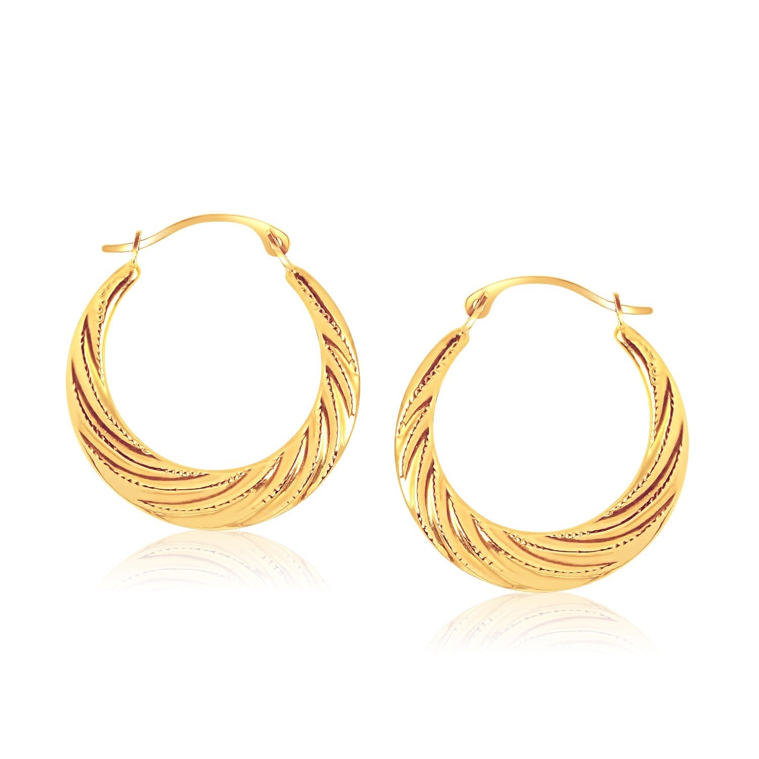 14k Yellow Gold Textured Graduated Twist Hoop Earrings-0