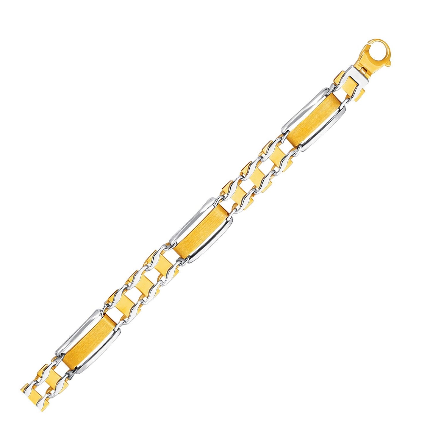 14k Two-Tone Gold Men's Bracelet with Fancy Rounded Bars-0