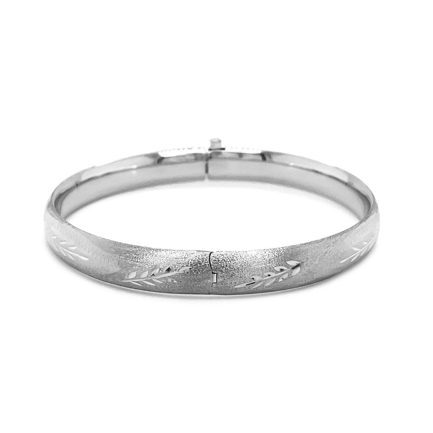 Classic Floral Carved Bangle in 14k White Gold (8.0mm)-1