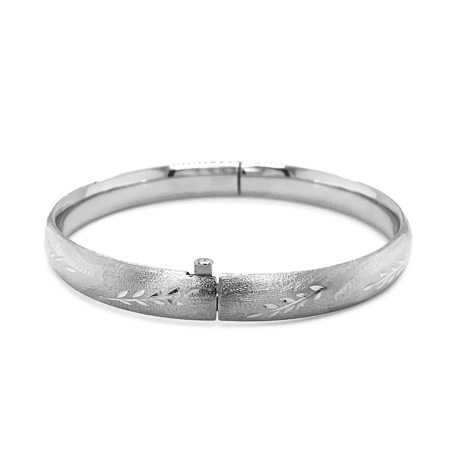 Classic Floral Carved Bangle in 14k White Gold (8.0mm)-2
