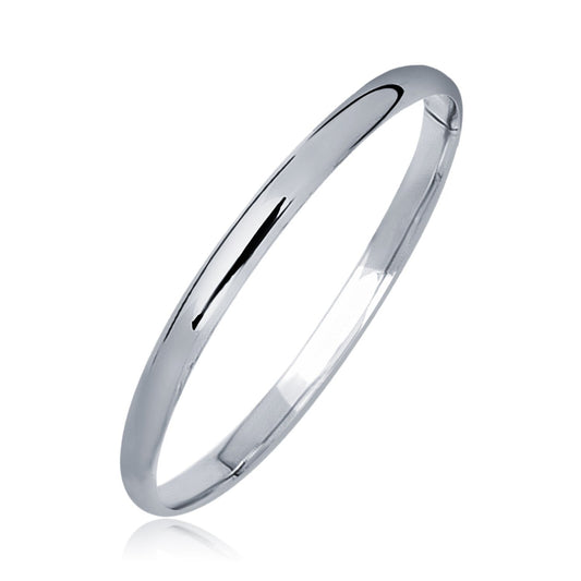 14k White Gold Dome Children's Bangle with a Polished Finish-0