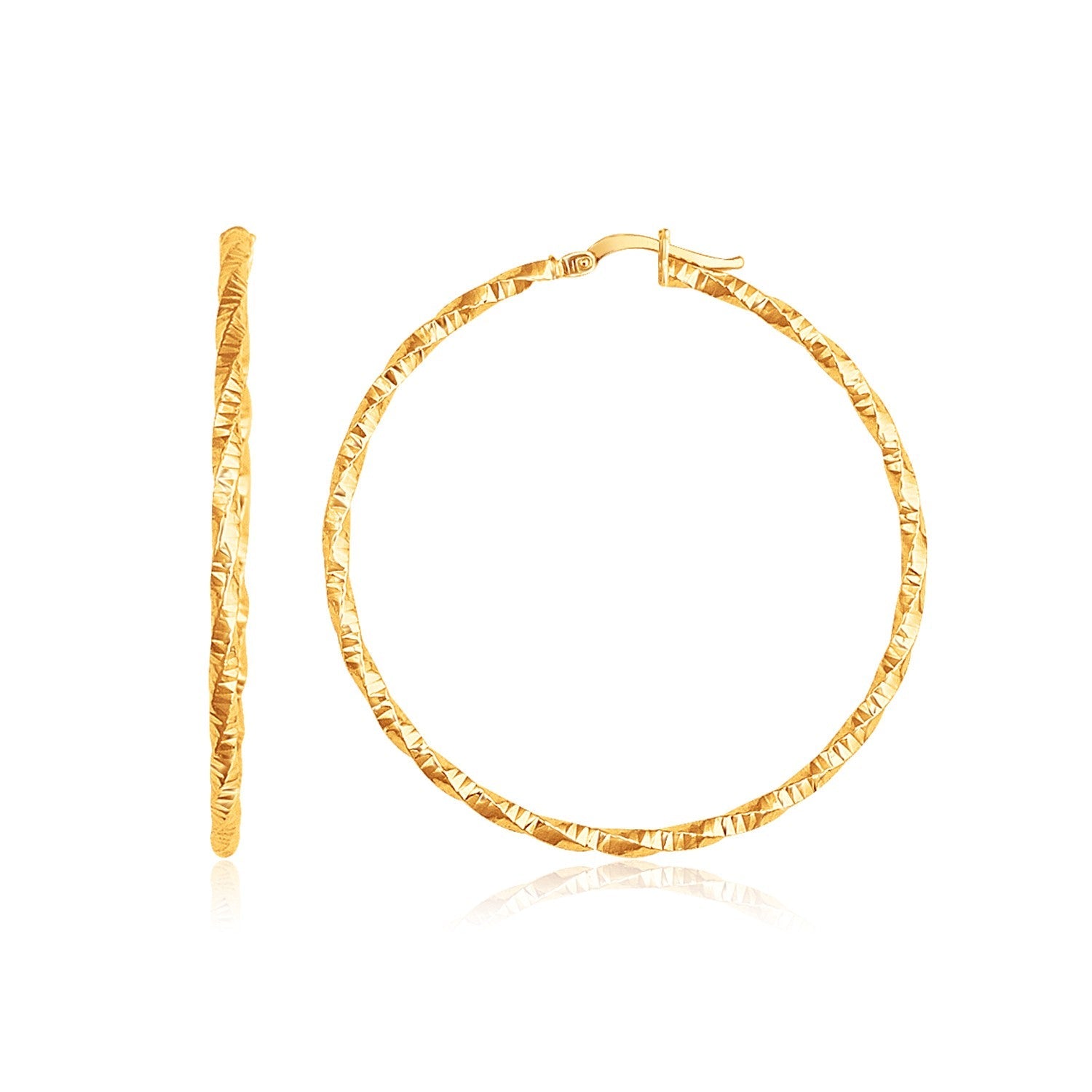 14k Yellow Gold Patterned Hoop Earrings with Twist Design-0