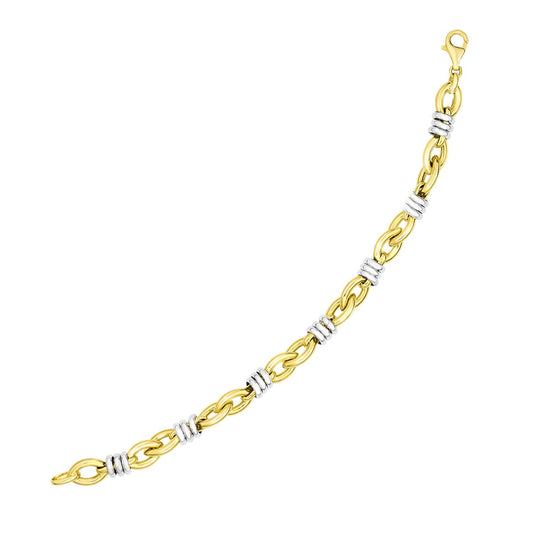14k Two-Tone Gold Ring-Wrapped Marquis Shape Link Bracelet-0