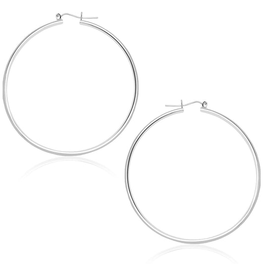 14k White Gold Polished Hoop Earrings (45 mm)-0