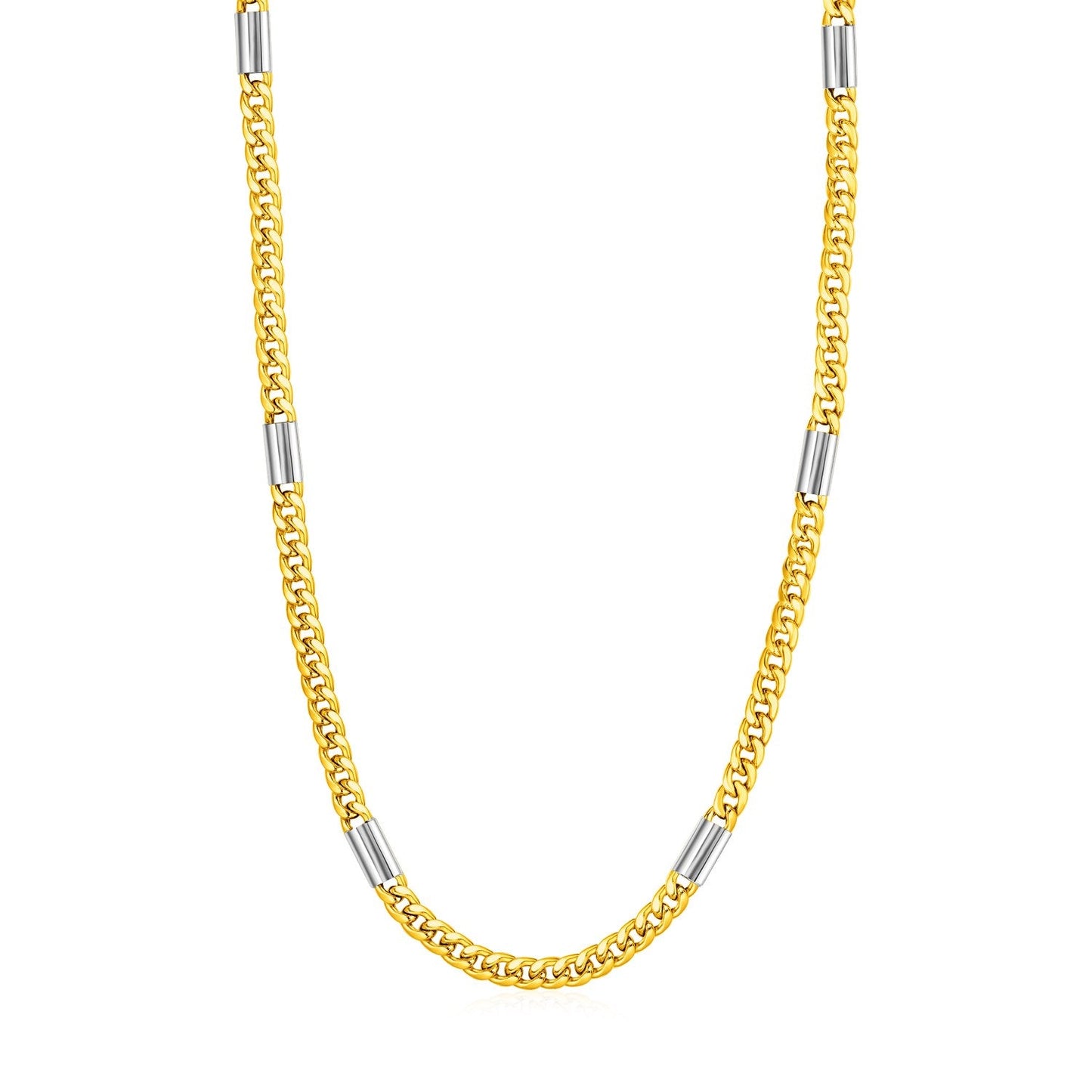 14k Two Tone Gold Mens Twisted Oval and Bar Link Necklace-0