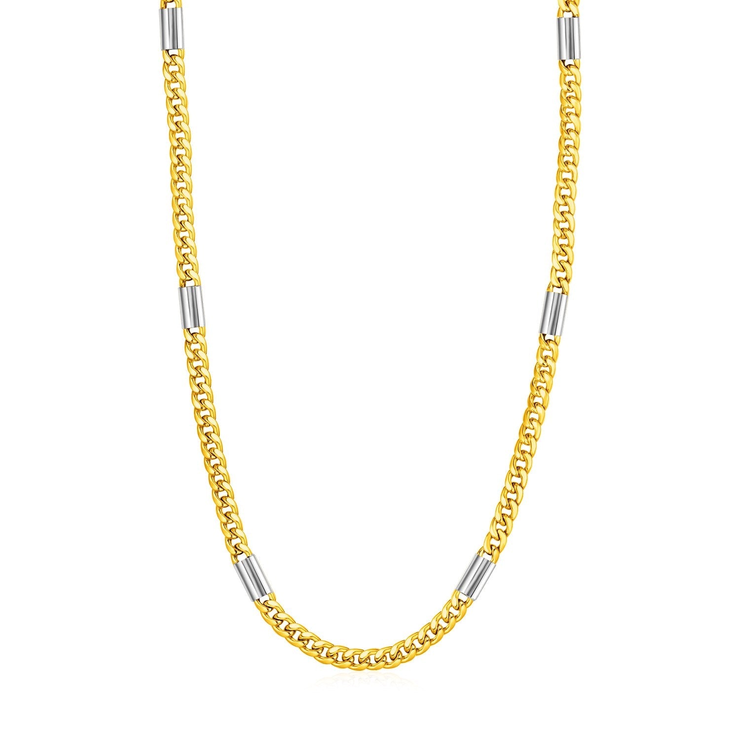 14k Two Tone Gold Mens Twisted Oval and Bar Link Necklace-0