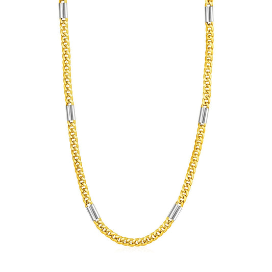 14k Two Tone Gold Mens Twisted Oval and Bar Link Necklace-0