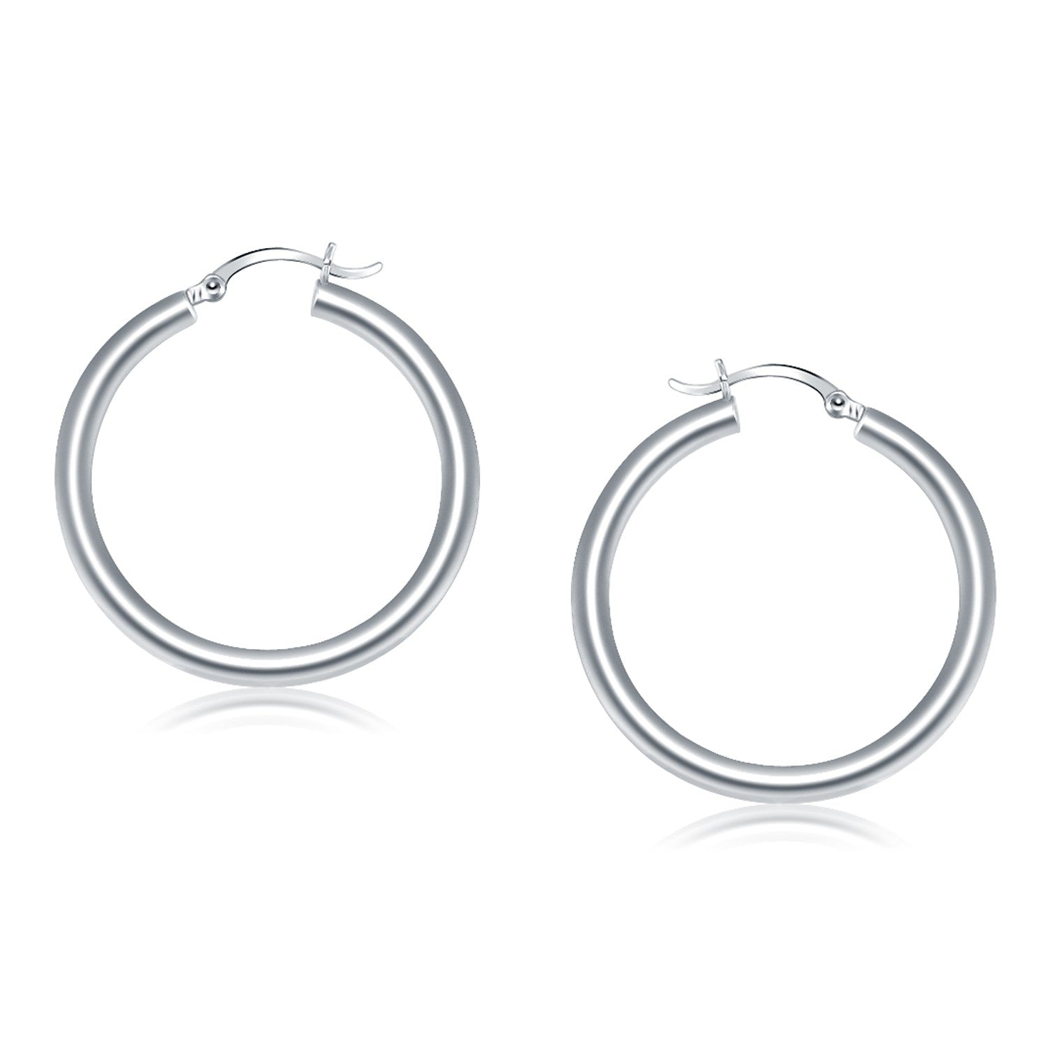 14k White Gold Polished Hoop Earrings (40 mm)-0