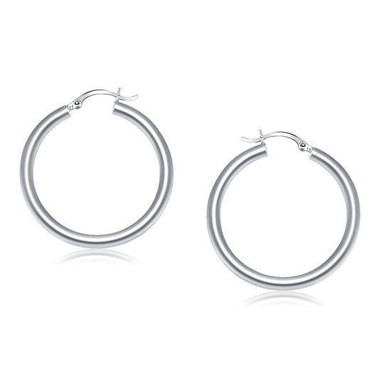 14k White Gold Polished Hoop Earrings (40 mm)-0