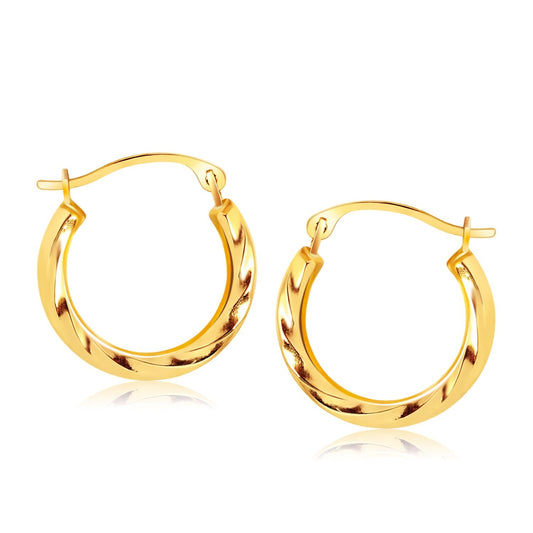 14k Yellow Gold Hoop Earrings in Textured Polished Style (5/8 inch Diameter)-0
