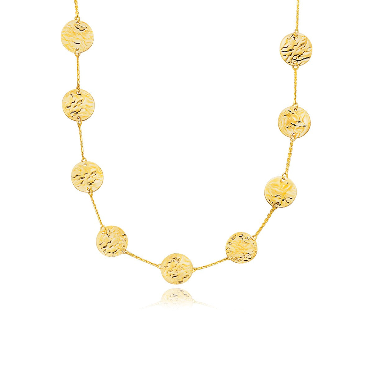 14k Yellow Gold Textured Disc Long Layering Necklace-0