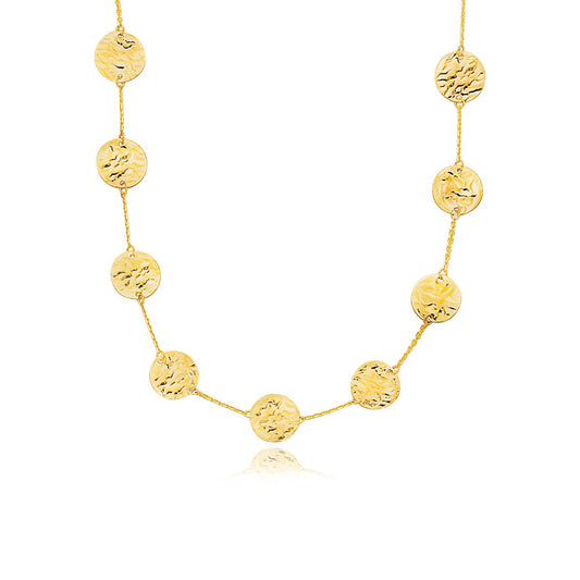 14k Yellow Gold Textured Disc Long Layering Necklace-0