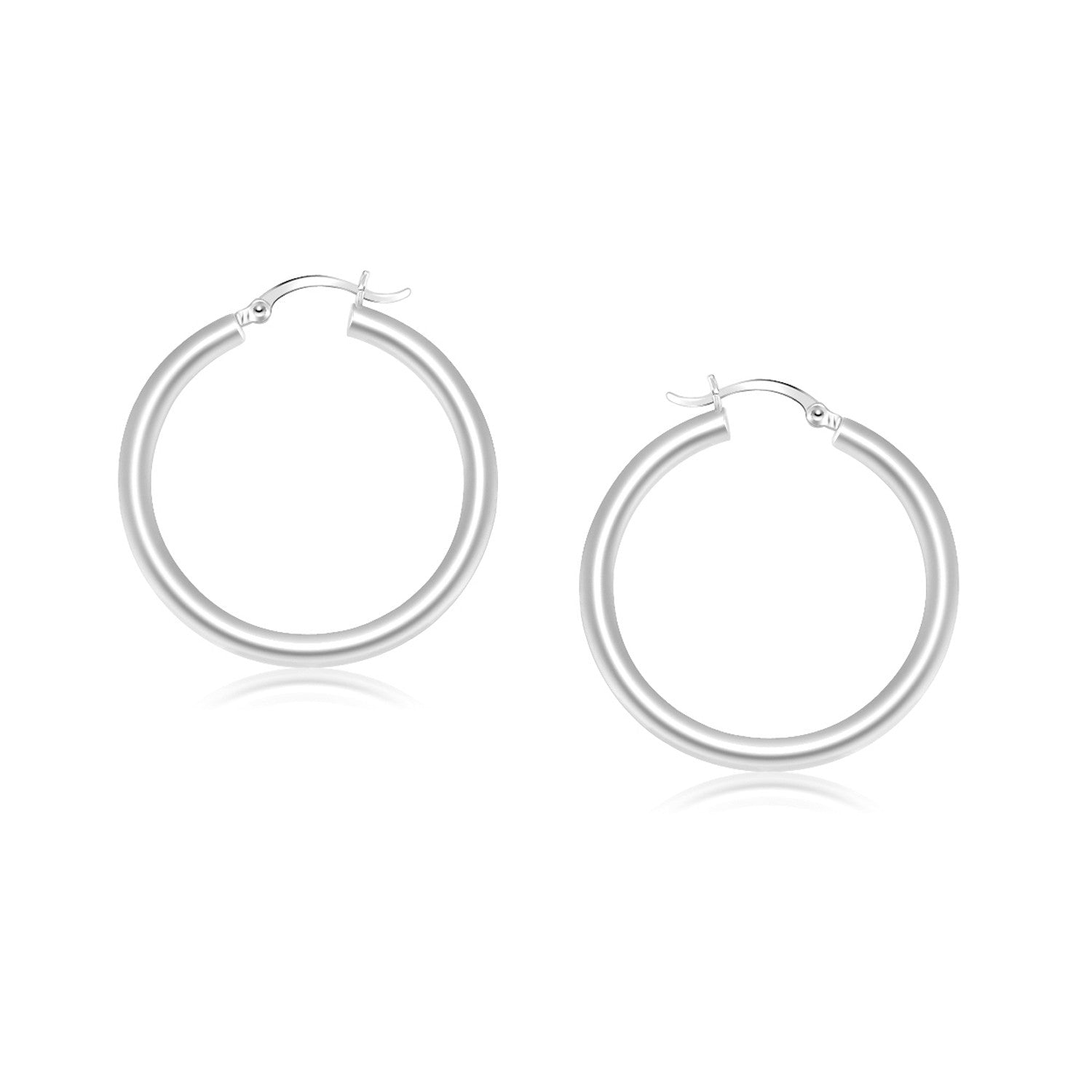 14k White Gold Polished Hoop Earrings (25 mm)-0