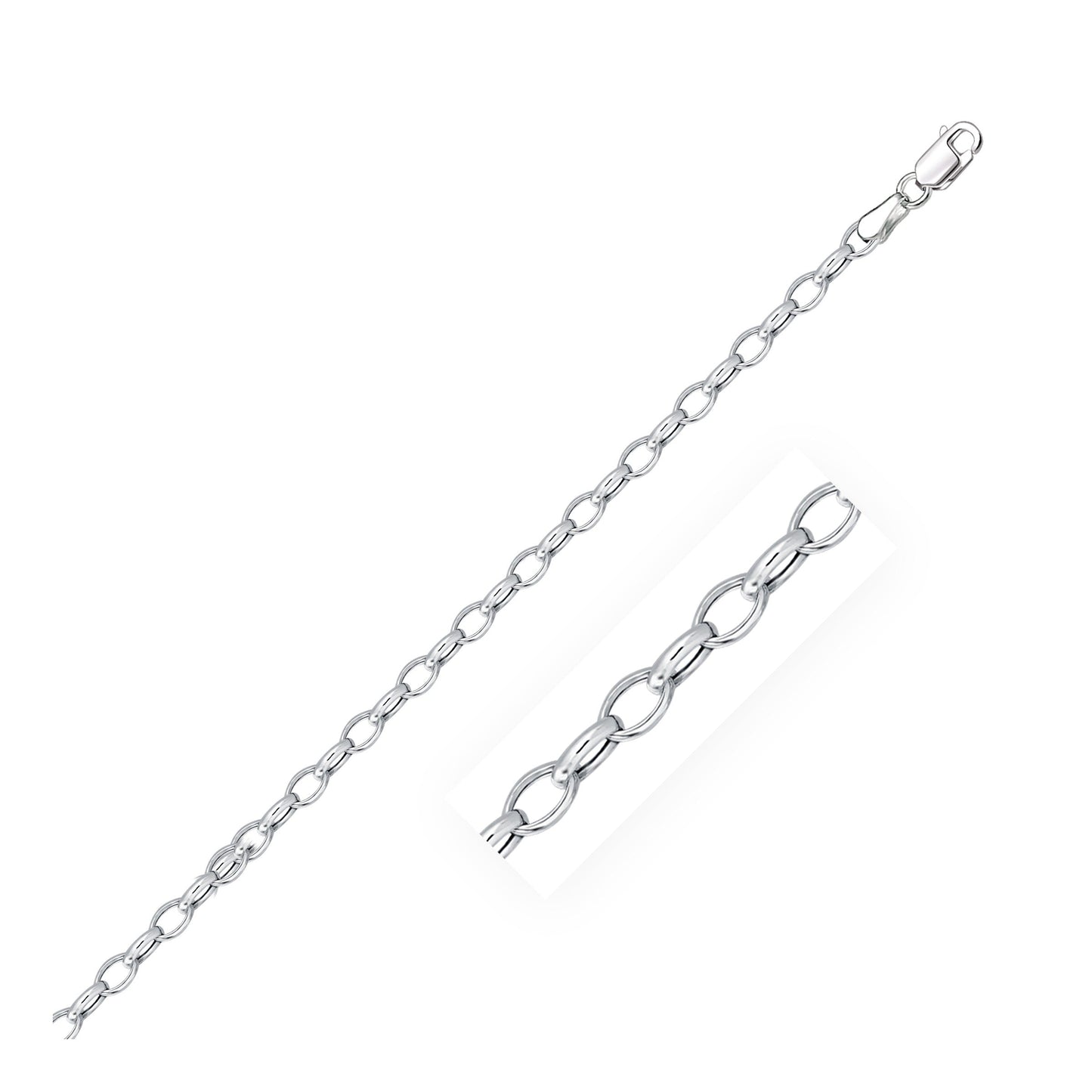 3.2mm 14k White Gold Oval Rolo Bracelet-0