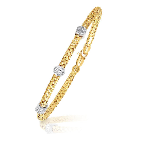 14k Two-Tone Gold Diamond Accent Station Basket Weave Bracelet-0