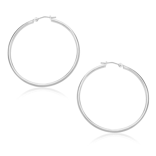 14k White Gold Polished Hoop Earrings (30mm)-0