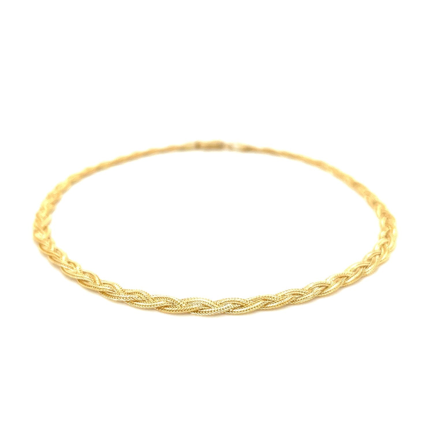 3.5mm 14k Yellow Braided Foxtail Anklet-1