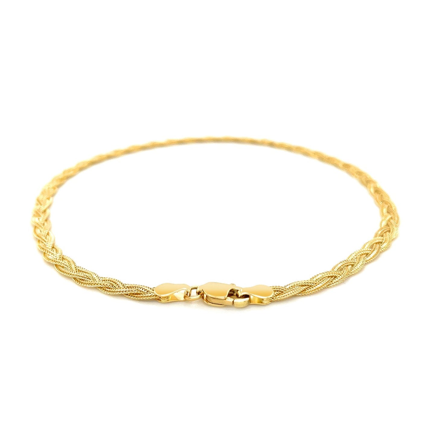 3.5mm 14k Yellow Braided Foxtail Anklet-2