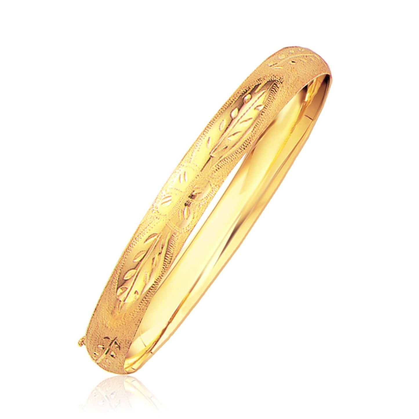 Classic Floral Carved Bangle in 14k Yellow Gold (8.0mm)-0