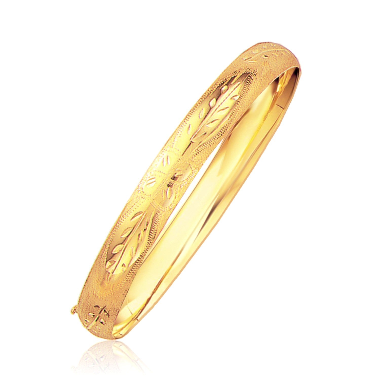 Classic Floral Carved Bangle in 14k Yellow Gold (8.0mm)-0