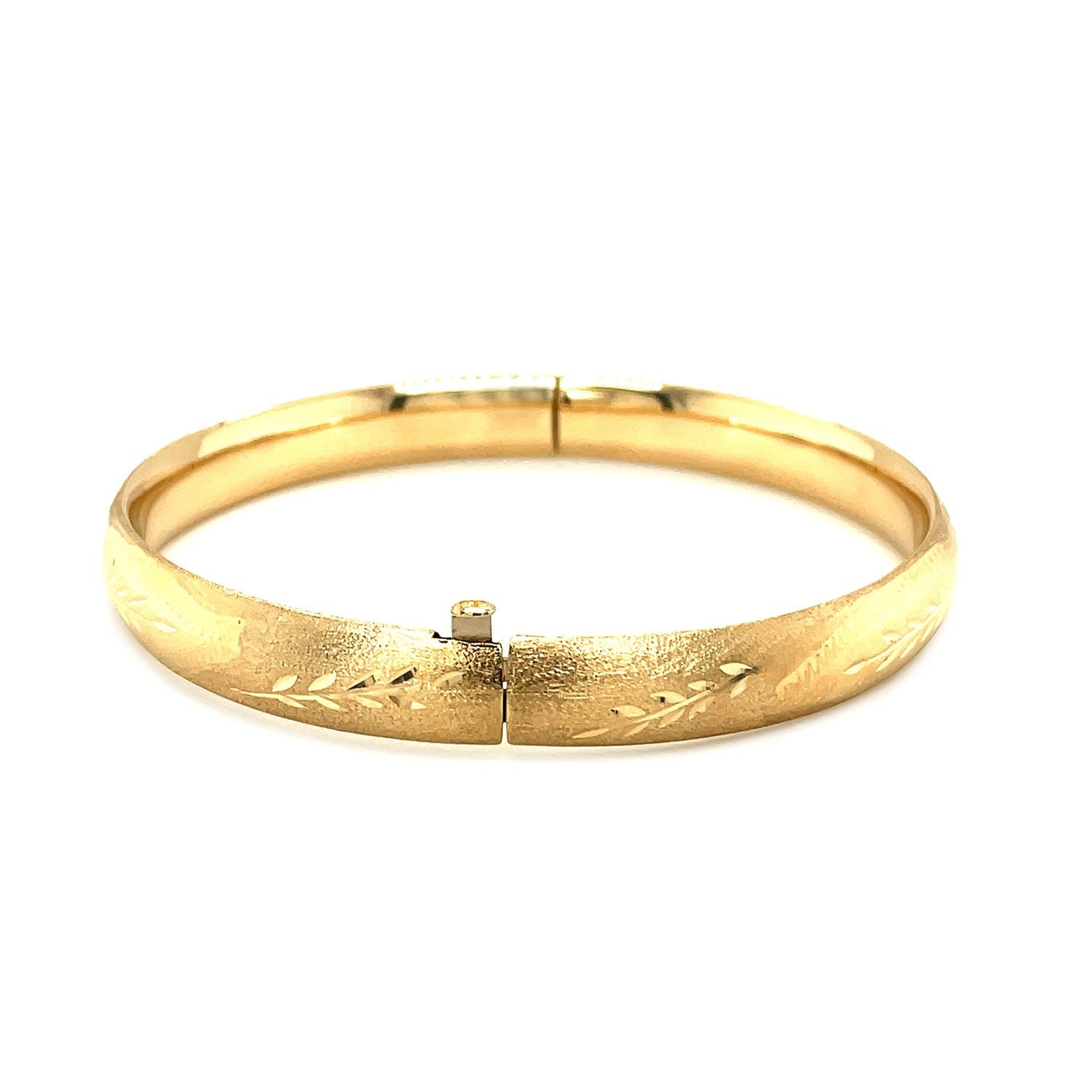 Classic Floral Carved Bangle in 14k Yellow Gold (8.0mm)-2