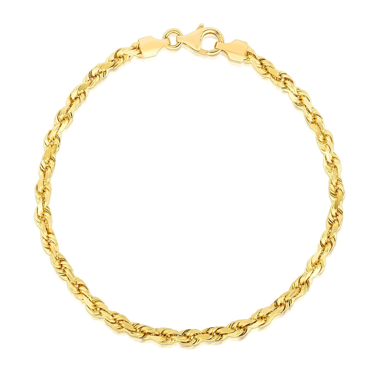 4.0mm 14k Yellow Gold Solid Diamond Cut Rope Bracelet-1