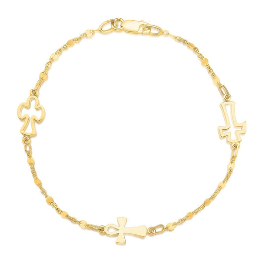 14k Yellow Gold Symbolic Cross Bracelet-0
