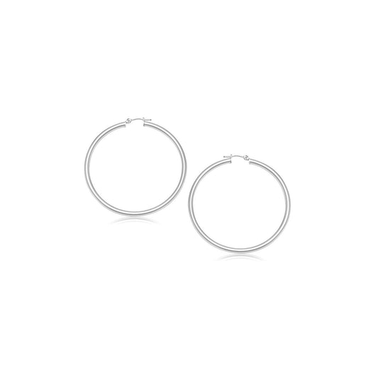 14k White Gold Polished Hoop Earrings (15 mm)-0