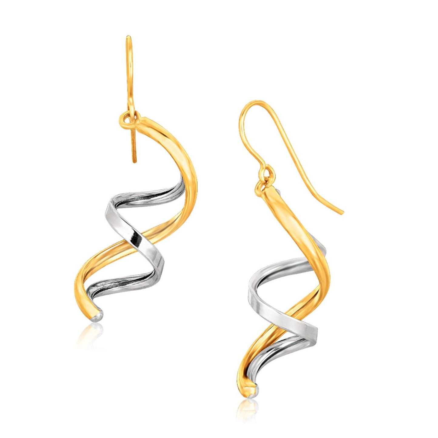 14k Two Tone Gold Double Helix Polished Dangling Earrings-0