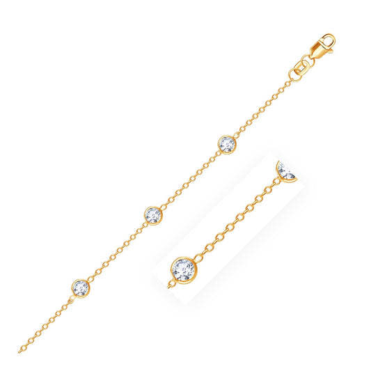 14k Yellow Gold Anklet with Round White Cubic Zirconia-0