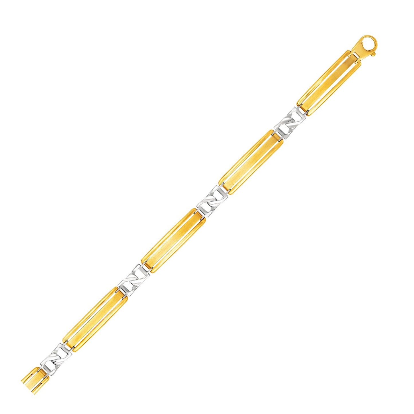 14k Two-Tone Gold Men's Bracelet with Fancy Bar Links-0