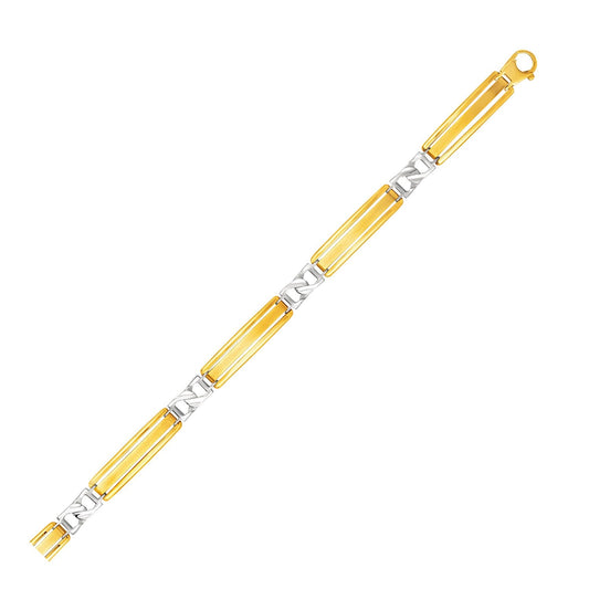14k Two-Tone Gold Men's Bracelet with Fancy Bar Links-0